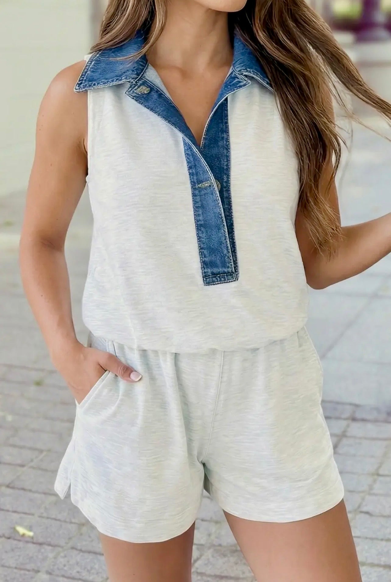 Cool Girl Denim Collar Romper
