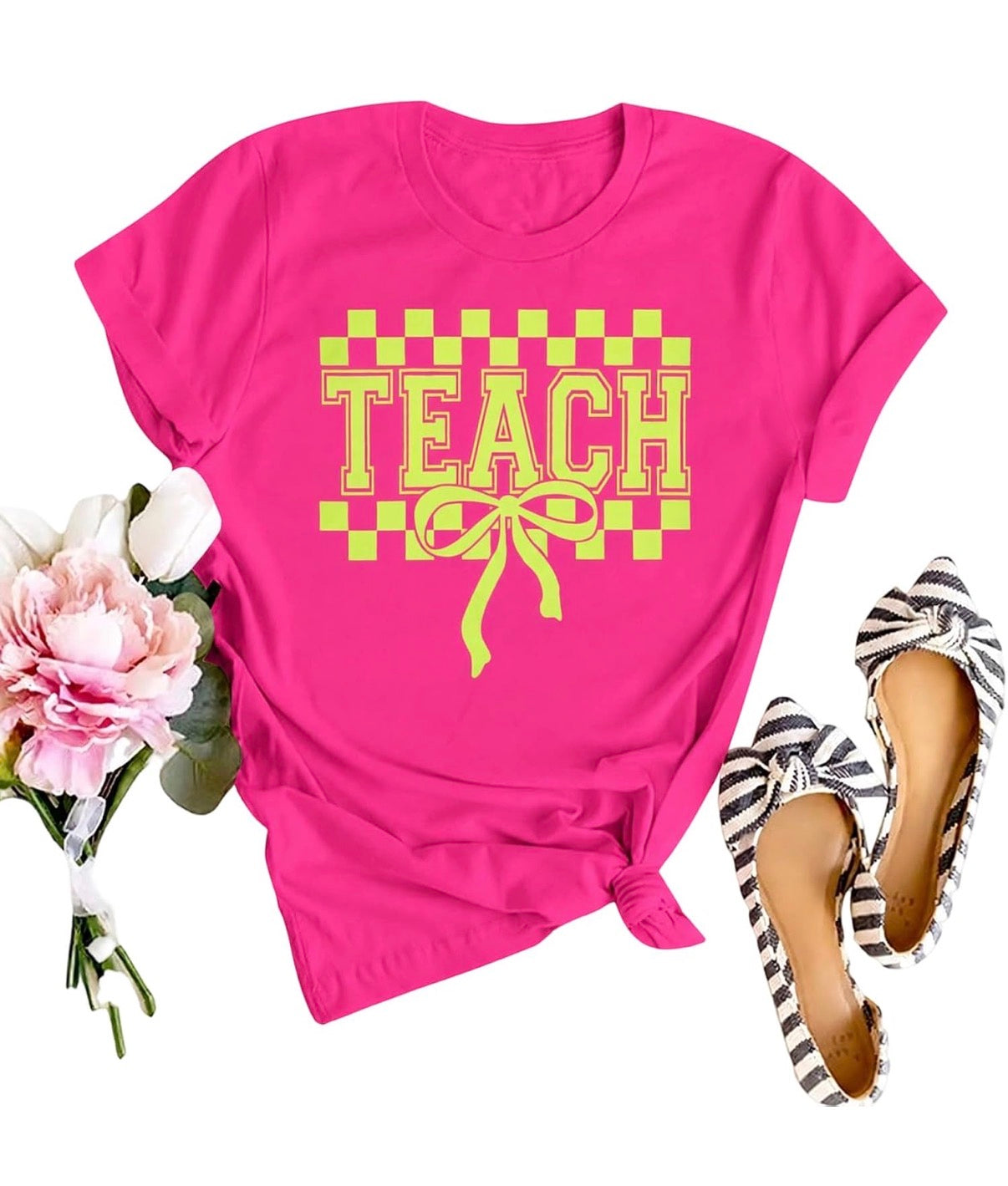 Teach Checkered Bow Tee
