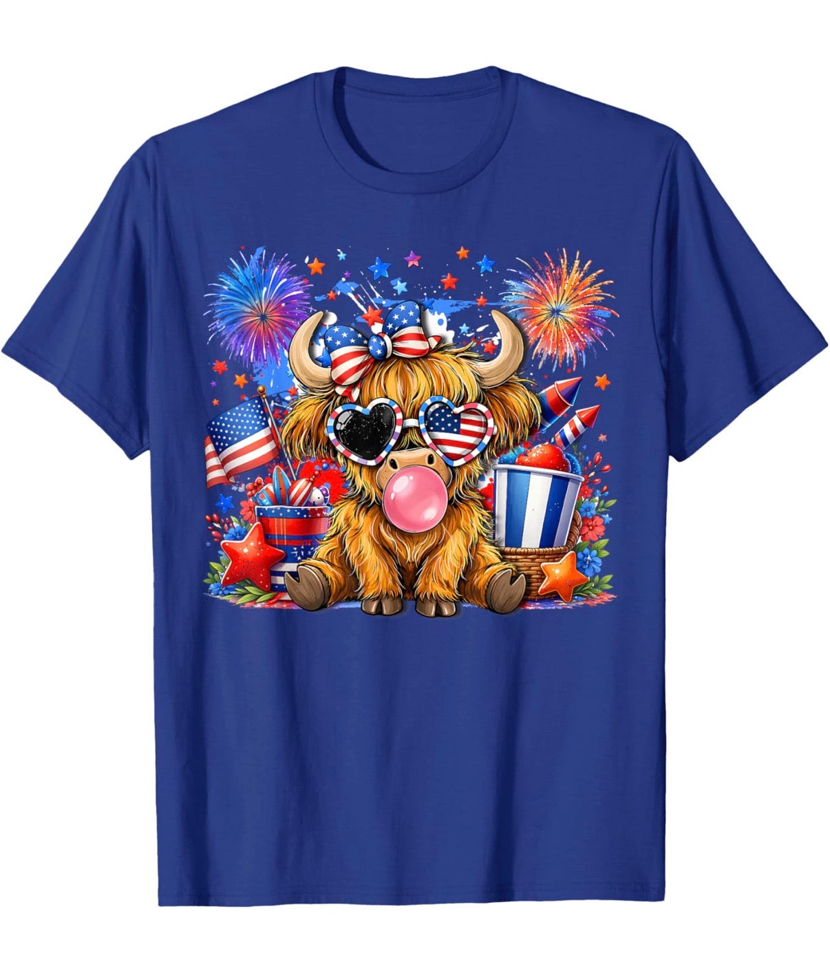 Patriotic Bubblegum Highland Cow Tee