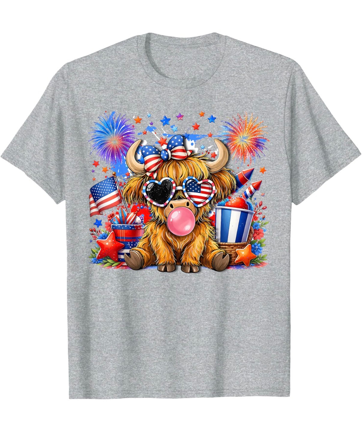 Patriotic Bubblegum Highland Cow Tee