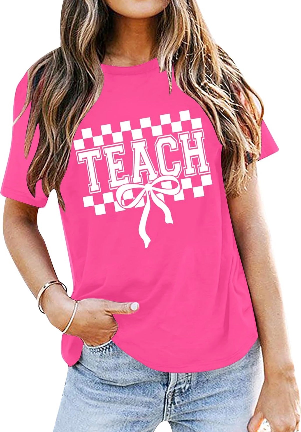 Teach Checkered Bow Tee