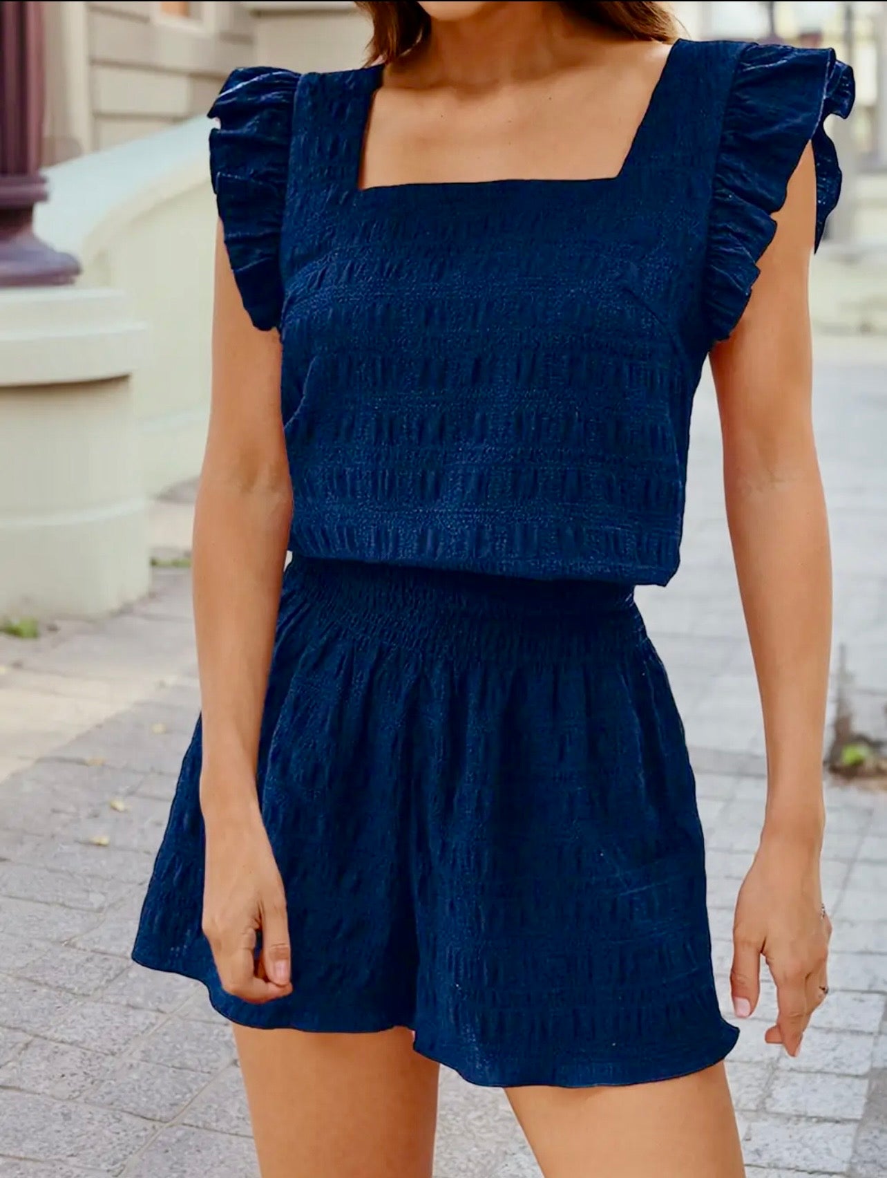 Textured Square Neck Two-Piece Set